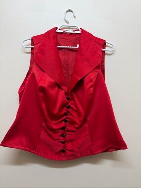 Jessica Red Satin Sleeveless Button-Front Top